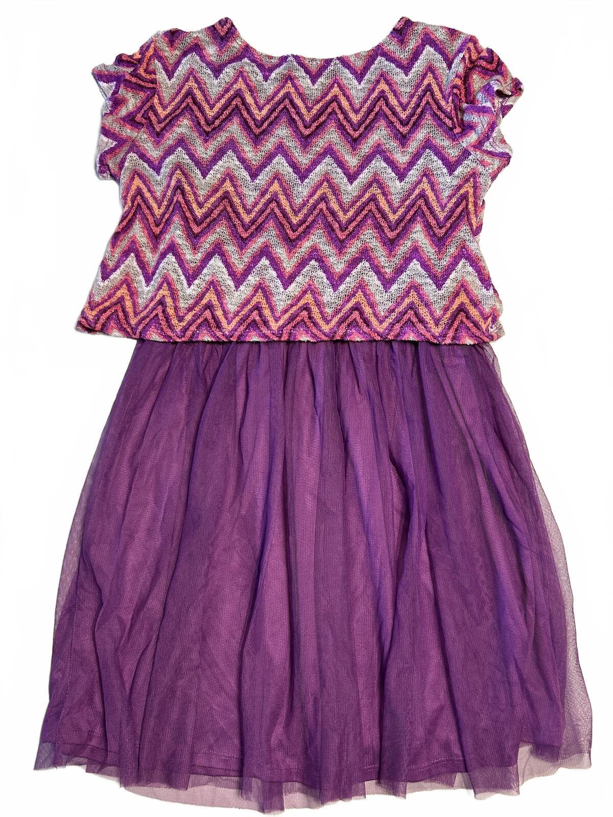 Faded Glory, girls dress, purple tule skirt, gray Chevron pattern top size 10/12