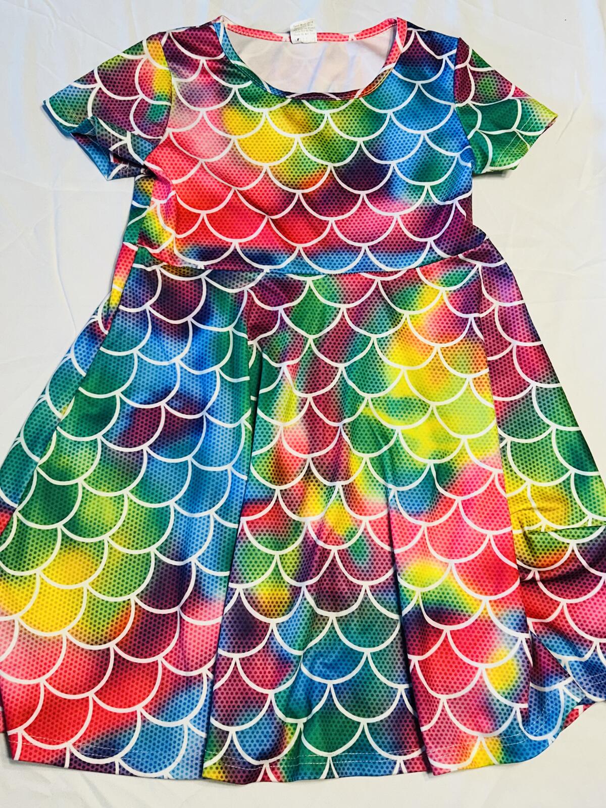 Unbranded, girls dress, rainbow mermaid scales pattern size large