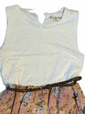 Knit Works girls dress white top, floral skirt and brown braided belt size 10