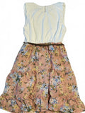 Knit Works girls dress white top, floral skirt and brown braided belt size 10
