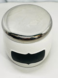 Boots & Barkley Pet Treat Jar Cermaic White with Chalk Label Silver Top
