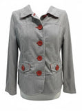 EUC Onque Grey & White Pin Stripe Blazer Shacket Large Orange Buttons Ladies S/M