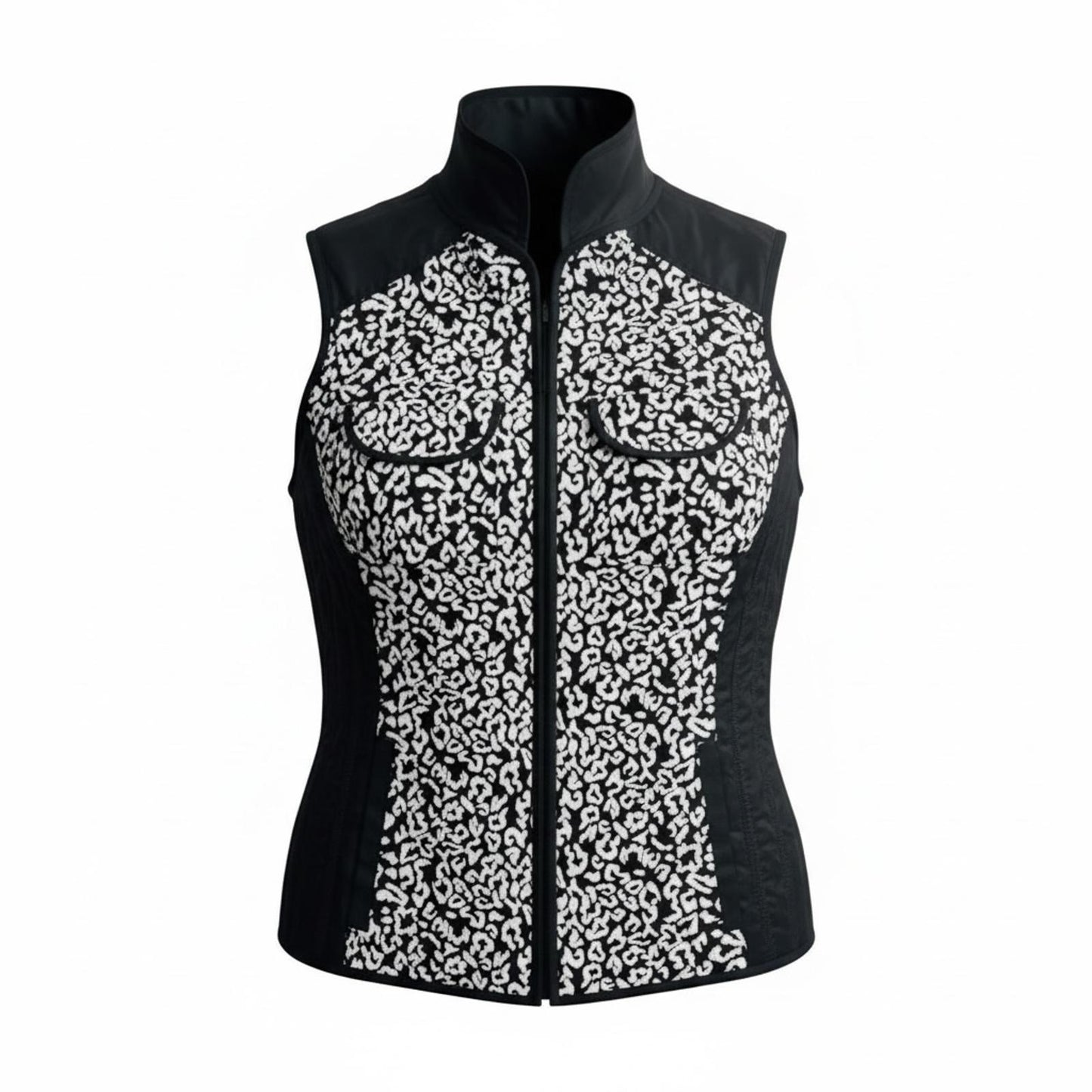 Chico's Black / White Zip Up 4 Pocket Vest Ladies M; Chico's Size 1