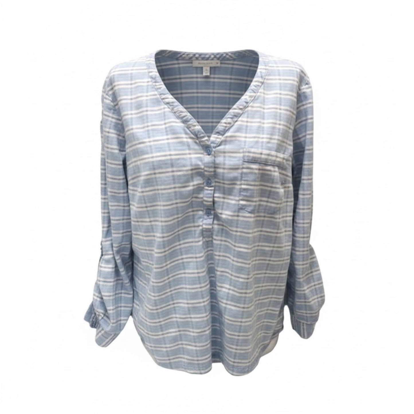 Retro Faded Glory Blue and White Stripe Shirt Ladies L 12/14