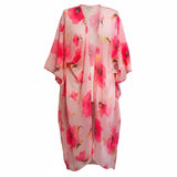 Sheer Bright Pink Flowers Open Front Flowy Shawl / Cover Up Ladies ONE SIZE