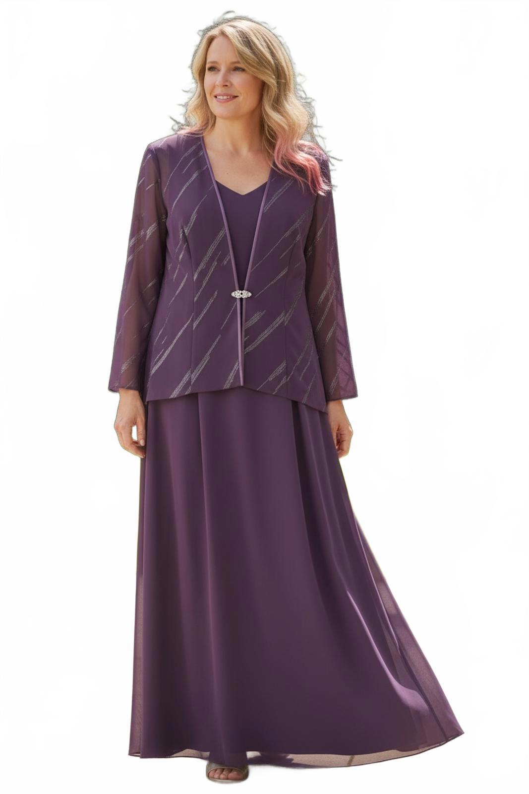 R&M Richards Elegant Purple Plum Evening Dress with Sheer Jacket Ladies 14P
