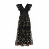 JJ's House Black Floral Embroidered Tulle Evening Dress Large