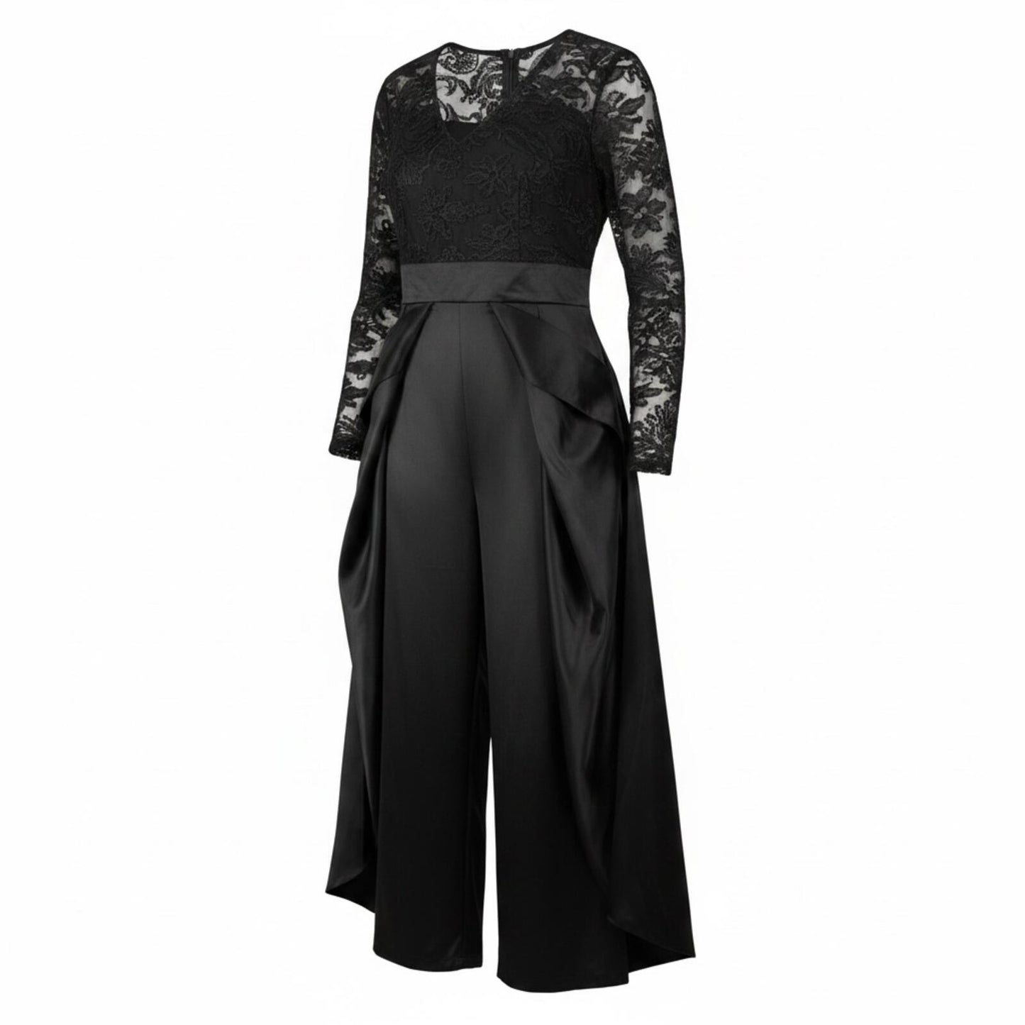 Black Lace Top and Satin Overlay Formal Jumpsuit Ladies XL