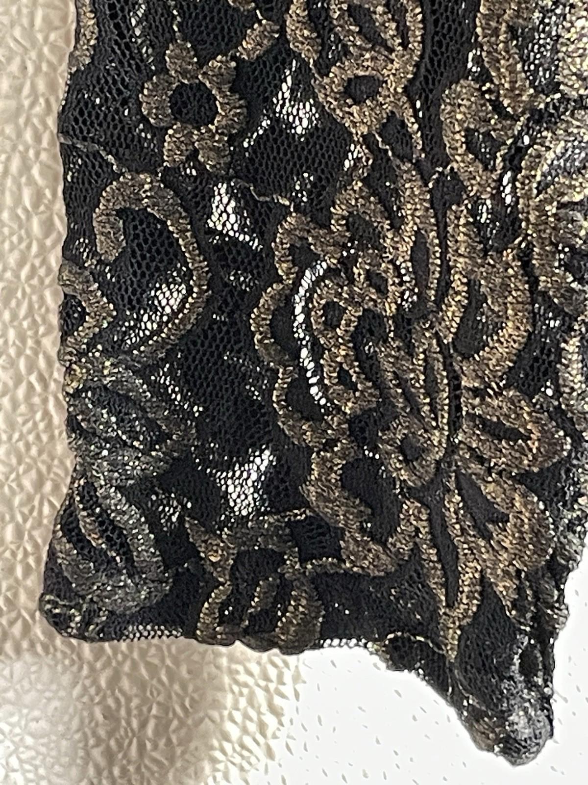 Chicos 3 Shirt Long Sleeve Black Mesh with Gold Embroidered Design Women's XL