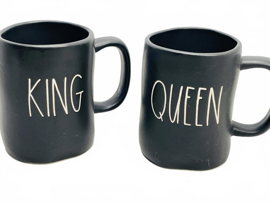 Rae Dunn Artisan Collection by Magenta King and Queen Mug Set Black Ceramic