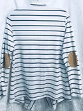 White & Black Striped Cardigan Sweater w/ Khaki Elbow Patches Ladies S