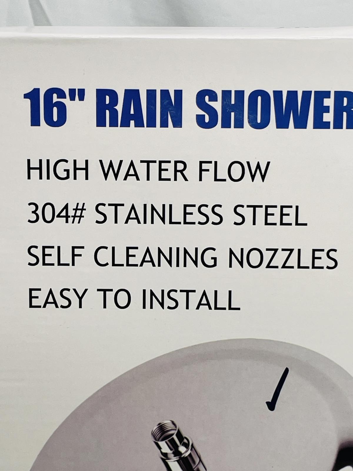 NEW! 16" Rain Shower Head High Water Flow Stainless Steel Brushed Nickel Finish