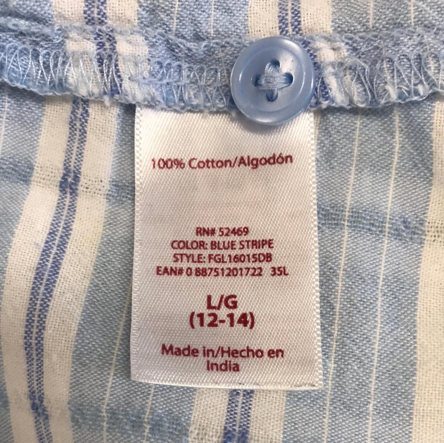 Retro Faded Glory Blue and White Stripe Shirt Ladies L 12/14