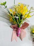 Wedding Boutonnieres Artificial Sunflower with Pink Satin Ribbon Set of 113 Lot