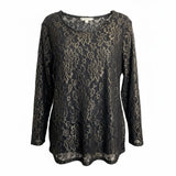 Chicos 3 Shirt Long Sleeve Black Mesh with Gold Embroidered Design Women's XL