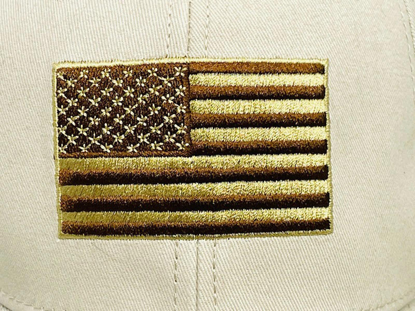 Beige Baseball Cap with Embroidered American Flag Patch