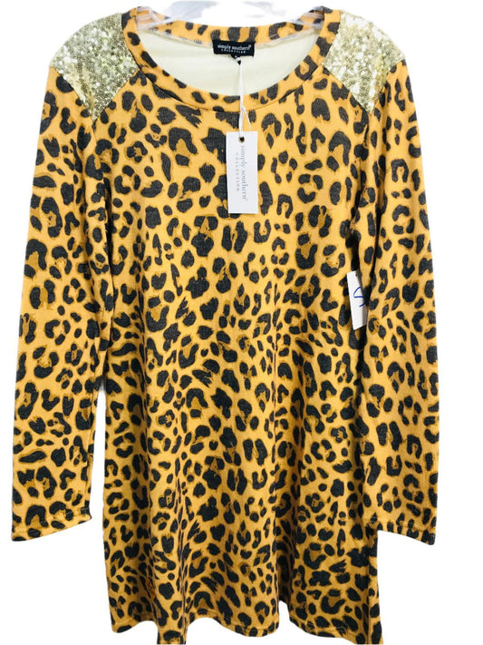 Simply Southern Leopard Print Dress with Sequin Shoulder Accents Ladies S NWT