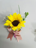 Wedding Boutonnieres Artificial Sunflower with Pink Satin Ribbon Set of 113 Lot