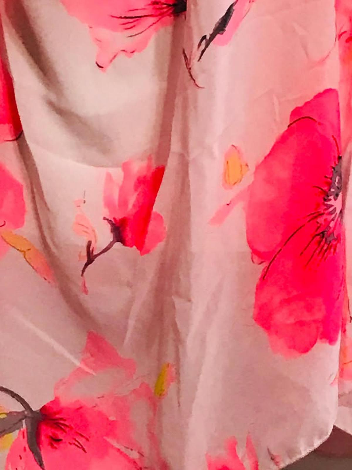 Sheer Bright Pink Flowers Open Front Flowy Shawl / Cover Up Ladies ONE SIZE