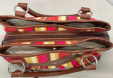 Merona Purse Multi Color Pink Gold Tan Shoulder Straps 3 Large Pockets