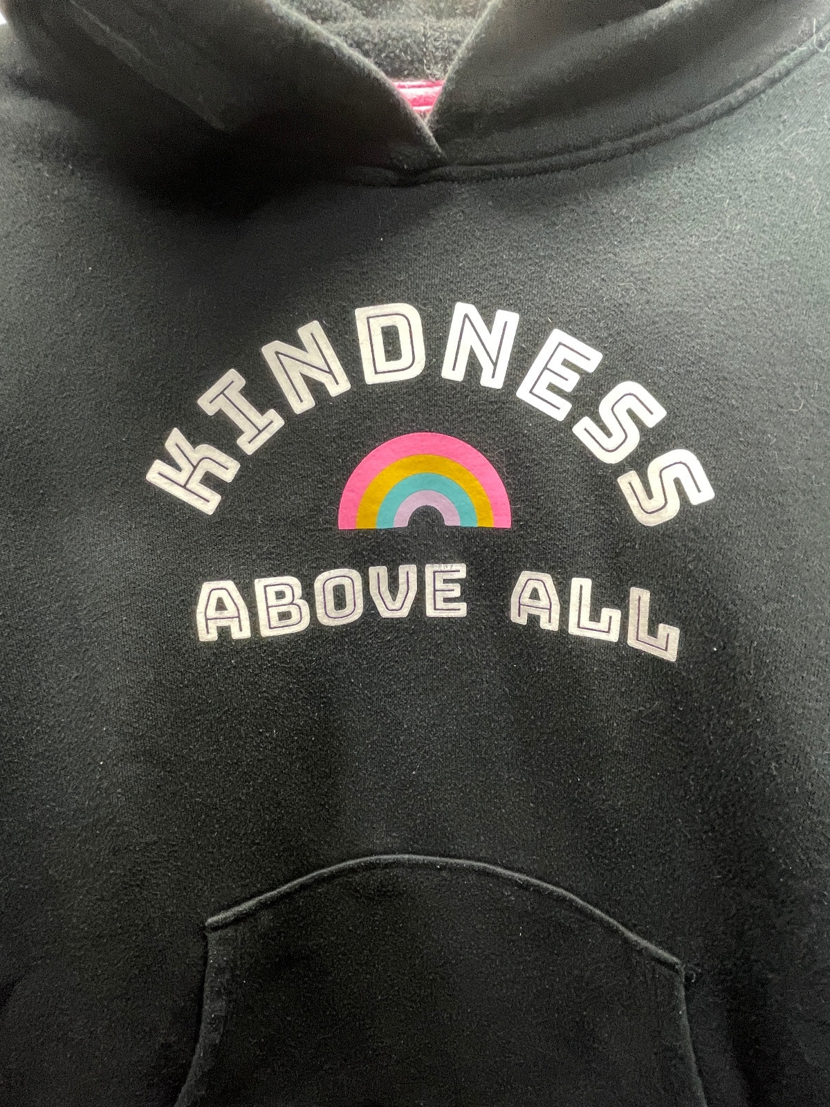 Cat & Jack Black Hoodie with 'Kindness Above All' Rainbow Graphic, Girls XL (14)