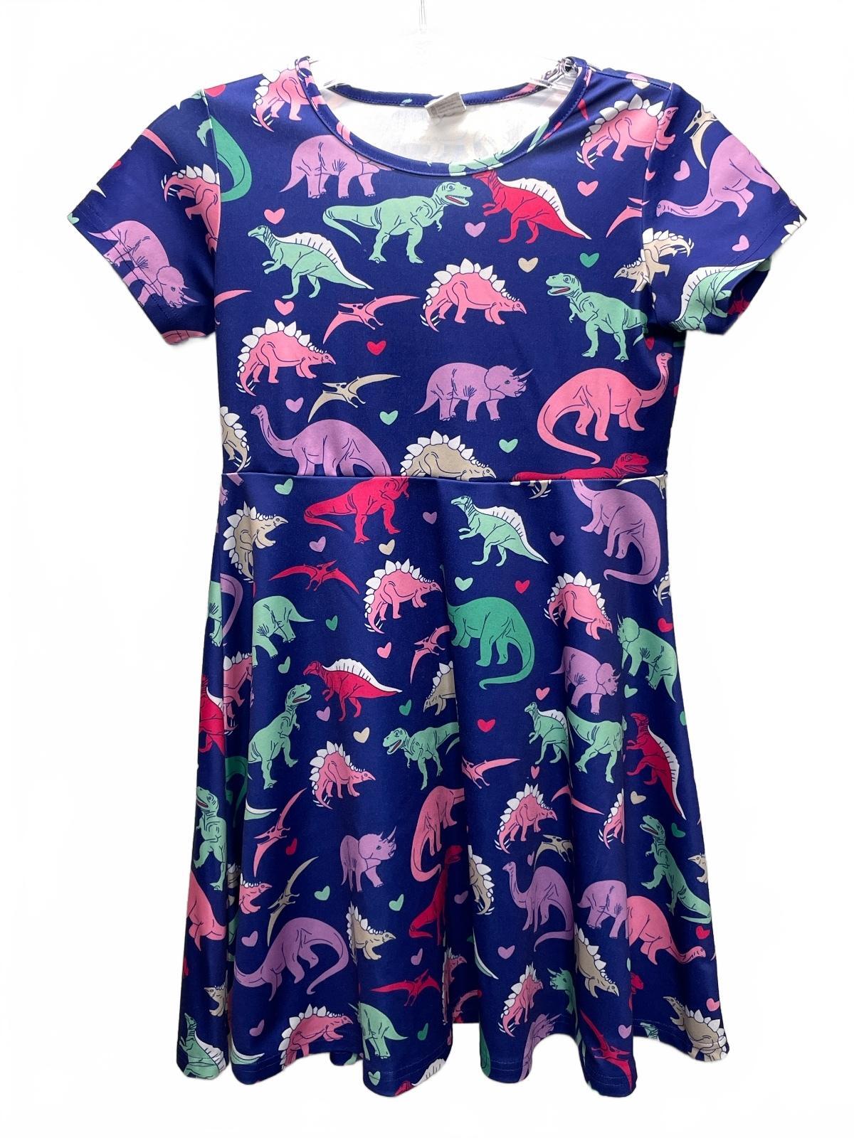 Funnycokid Girls' Dinosaur Print Short Sleeve Dress Girls XL