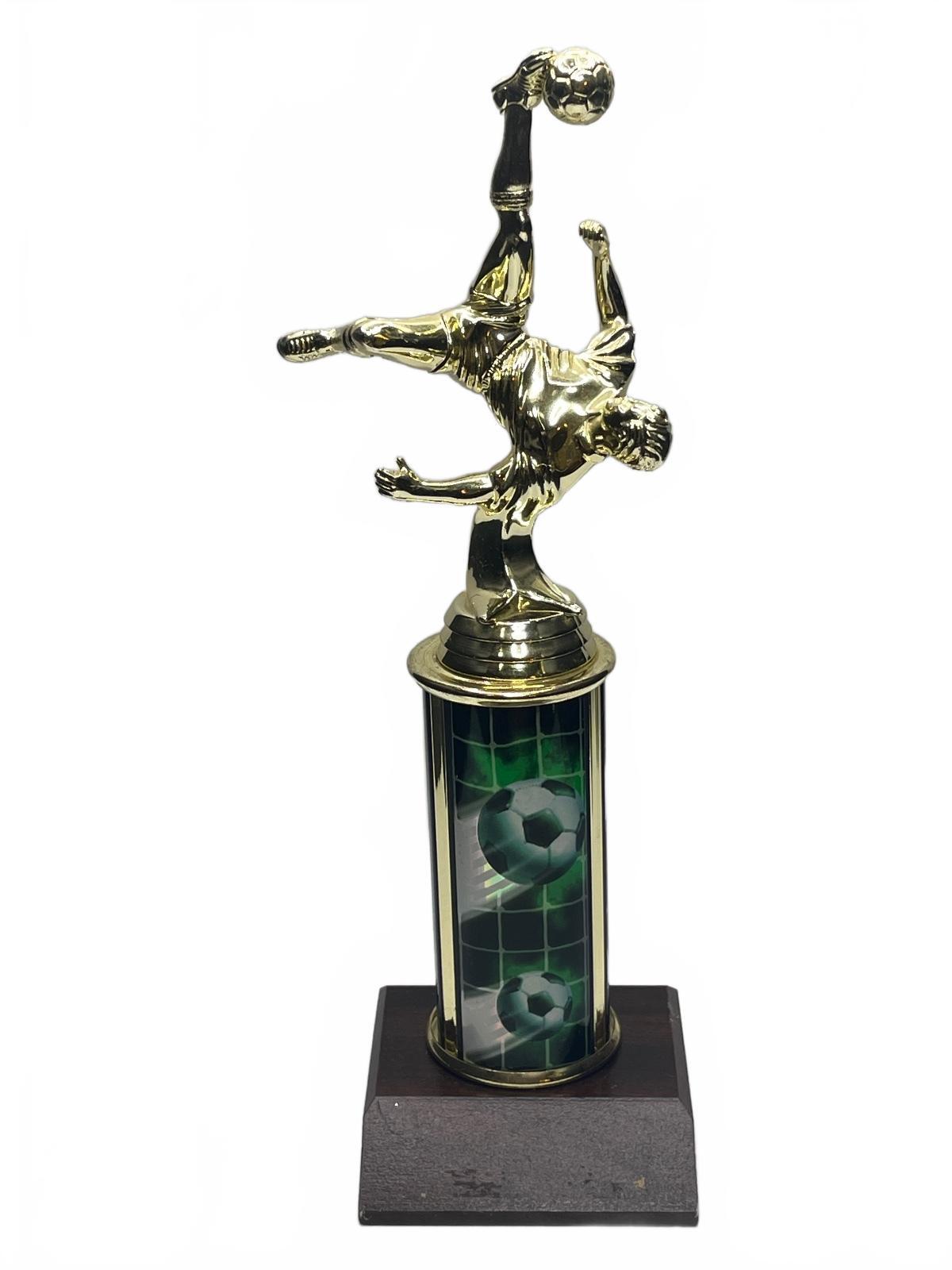 Vintage Soccer Trophy with Gold Player Figurine and Wooden Base 10" x 3"