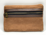 Brown Canvas and Leather Zippered Pouch 6" x 4"