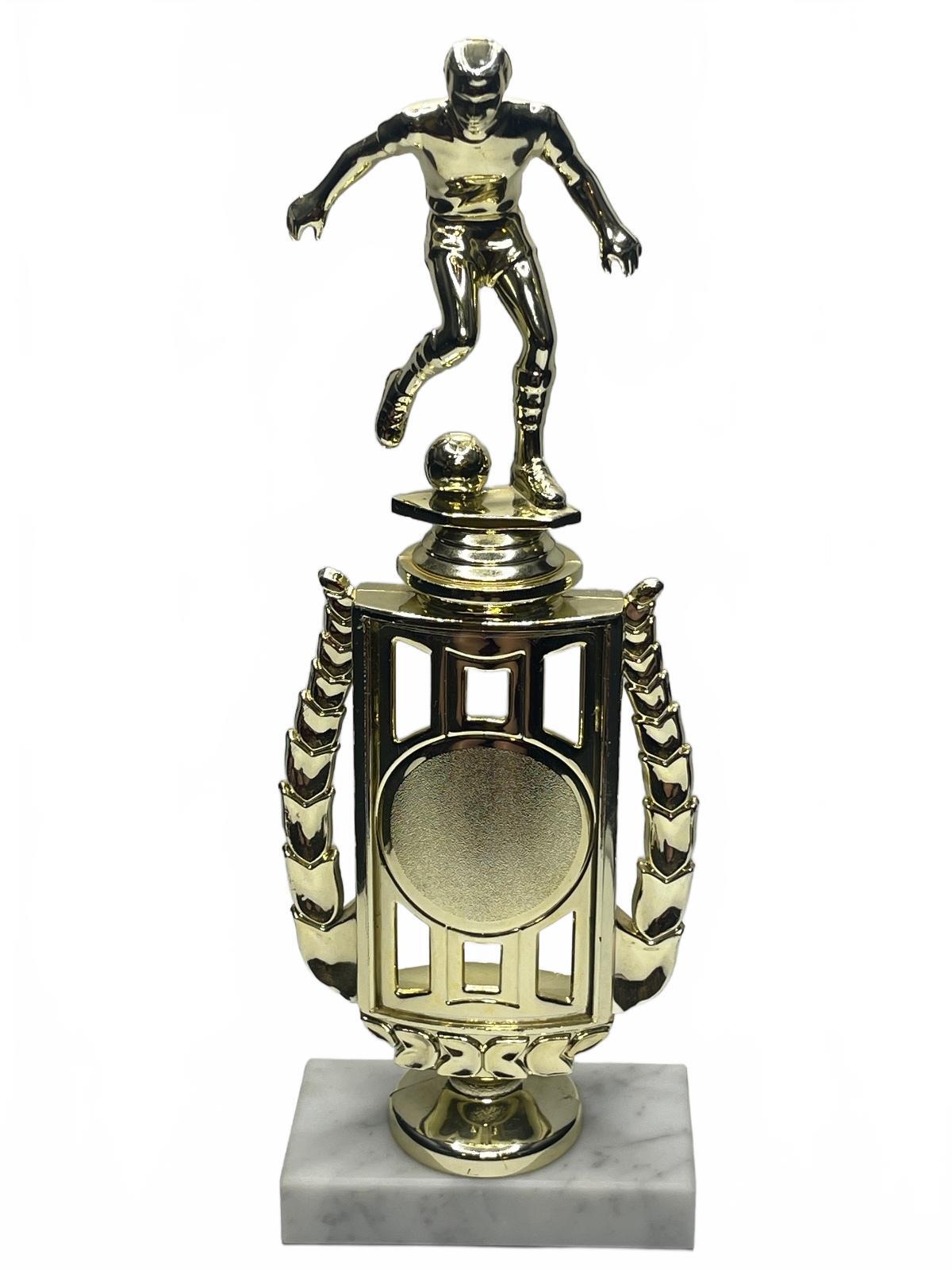 Vintage Plastic Gold Soccer Trophy w Fine Marble Base Made in Italy 11.5" x 4"