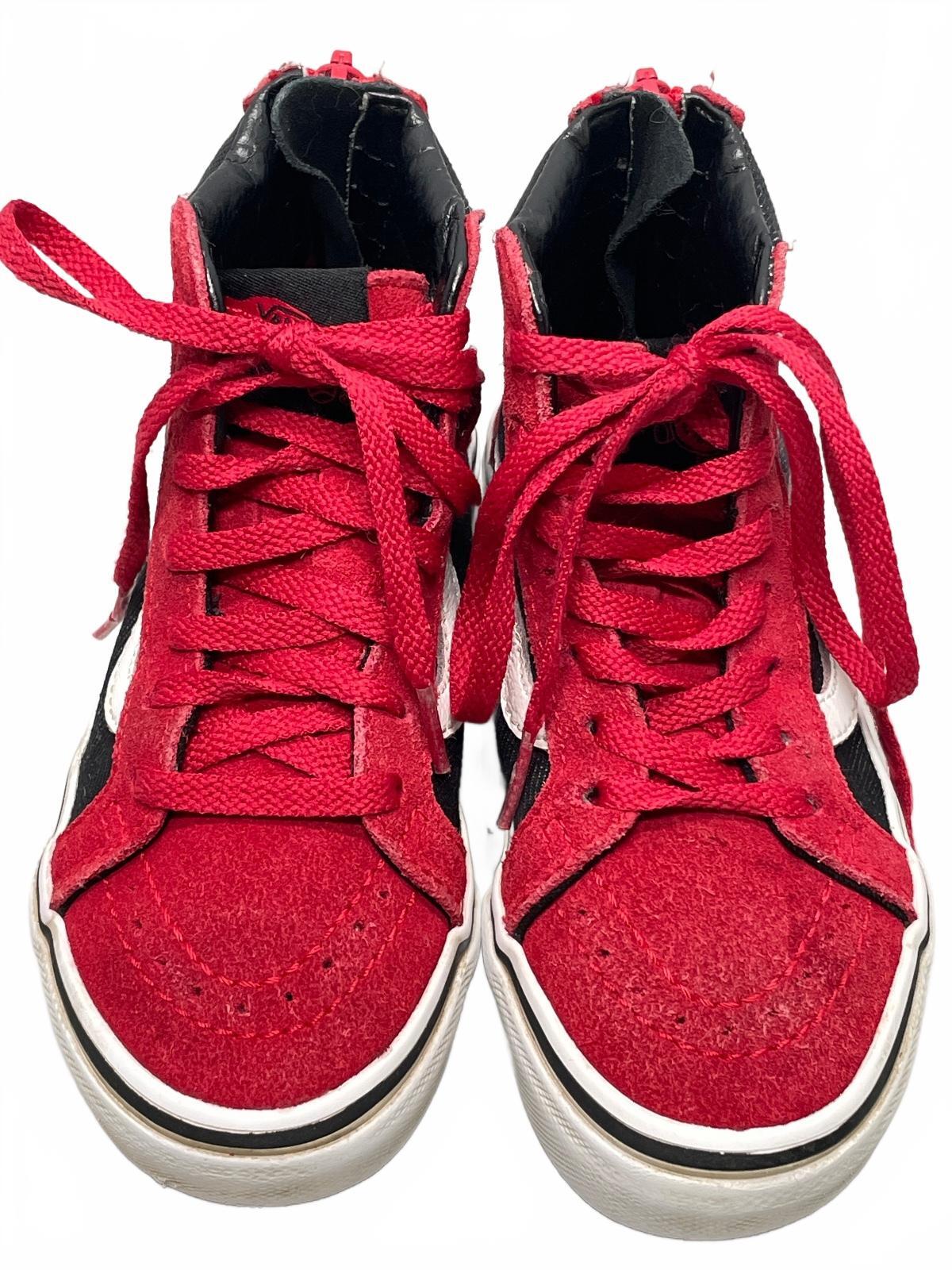 Vans Sk8-Hi Red and Black Suede Canvas High Top Sneakers Unisex Child 11.5
