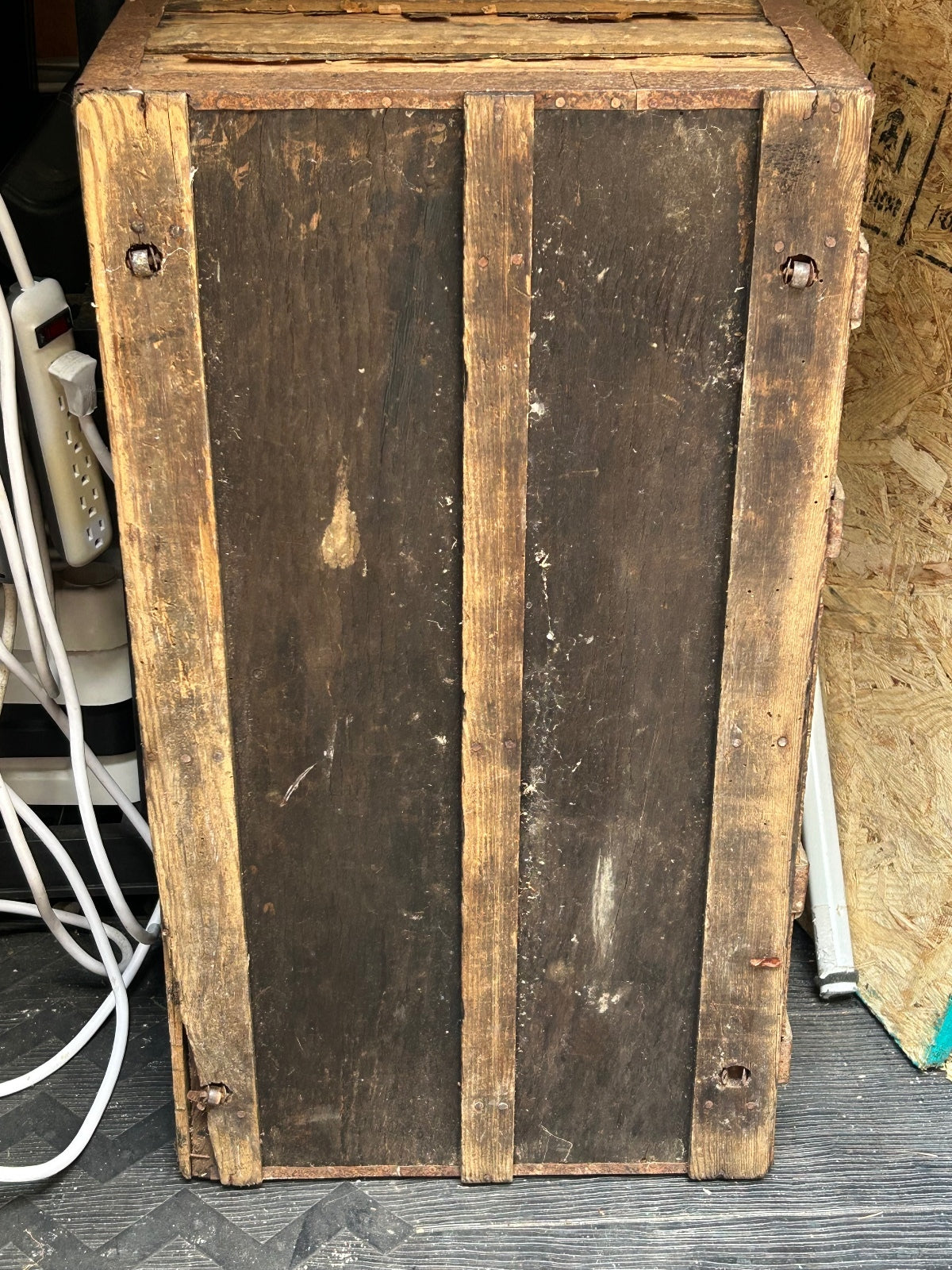 Antique Wooden Dome Top Trunk with Metal Straps and Interior Tray