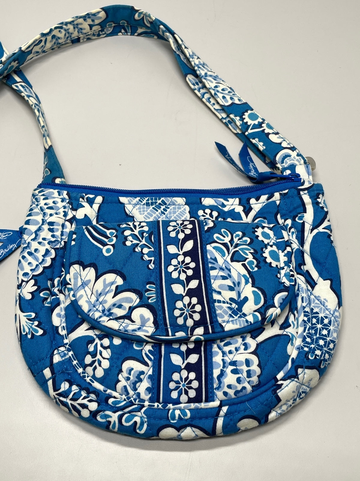 Vera Bradley Quilted Crossbody Bag in Blue Floral Print 8.5" x 5" x 3"
