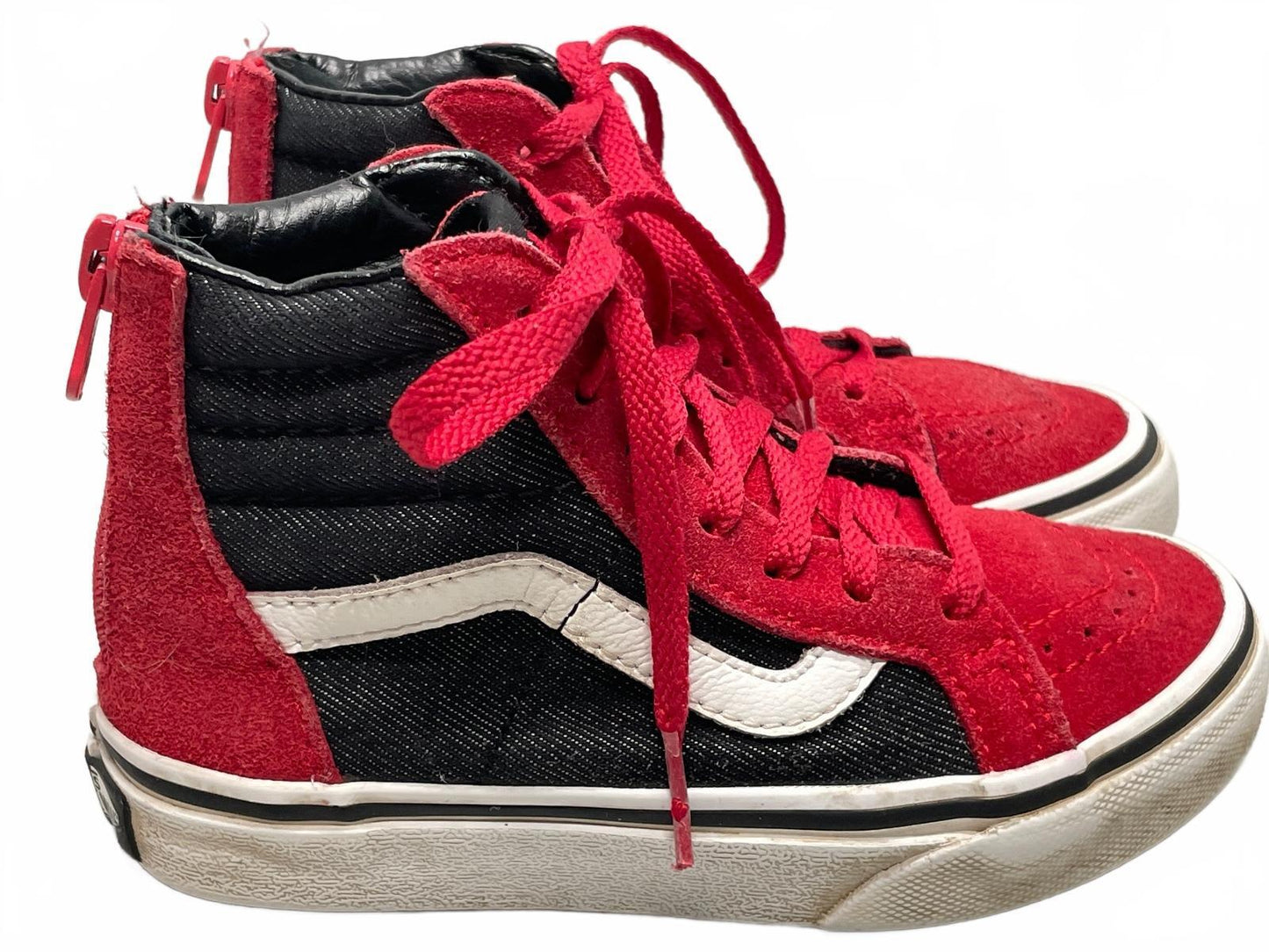 Vans Sk8-Hi Red and Black Suede Canvas High Top Sneakers Unisex Child 11.5