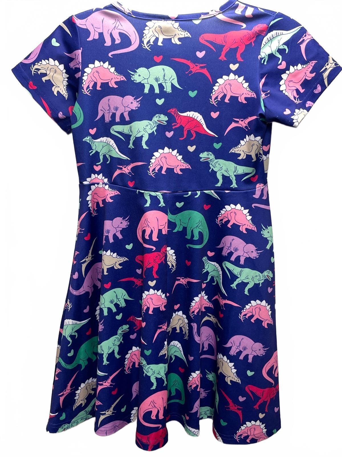 Funnycokid Girls' Dinosaur Print Short Sleeve Dress Girls XL