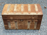 Antique Wooden Dome Top Trunk with Metal Straps and Interior Tray