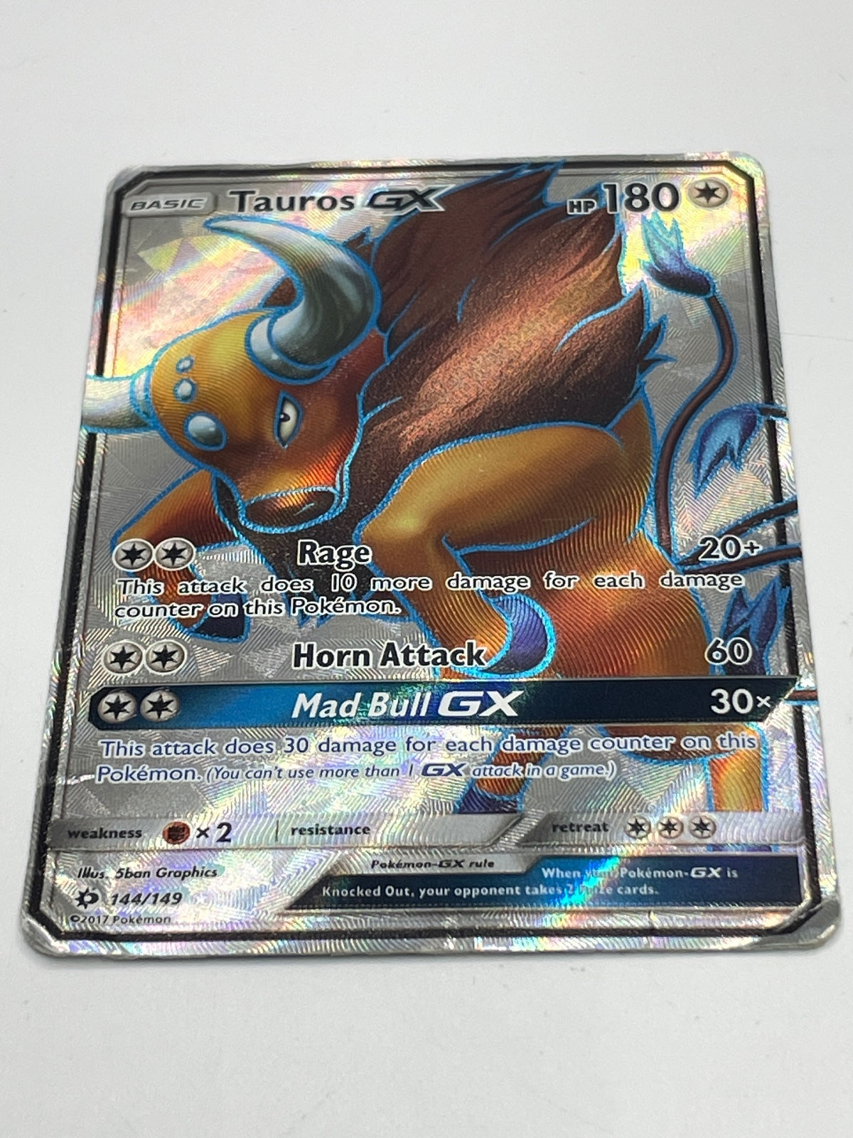 Tauros-GX Full Art Ultra Rare Pokémon Card 144/149 Sun & Moon Base Set