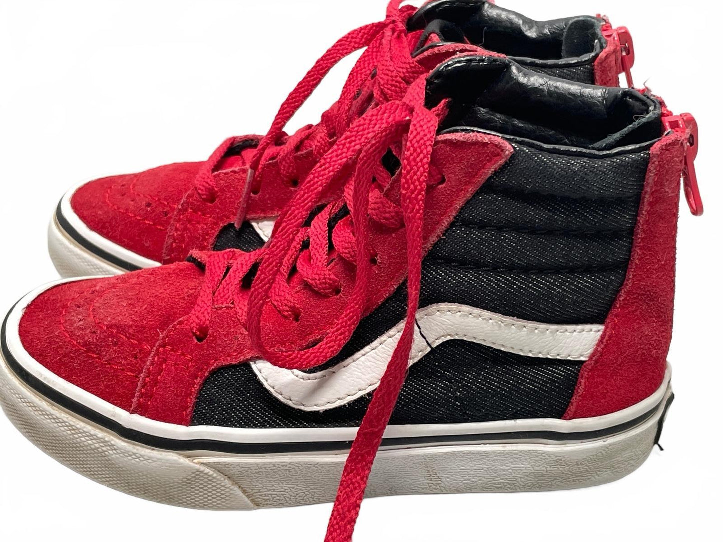 Vans Sk8-Hi Red and Black Suede Canvas High Top Sneakers Unisex Child 11.5