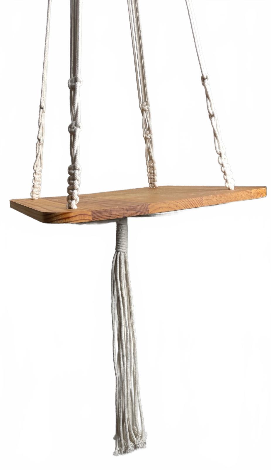 Macrame Hanging Wooden Plant Shelf with Cotton Rope 50" long 12" Wooden Platform