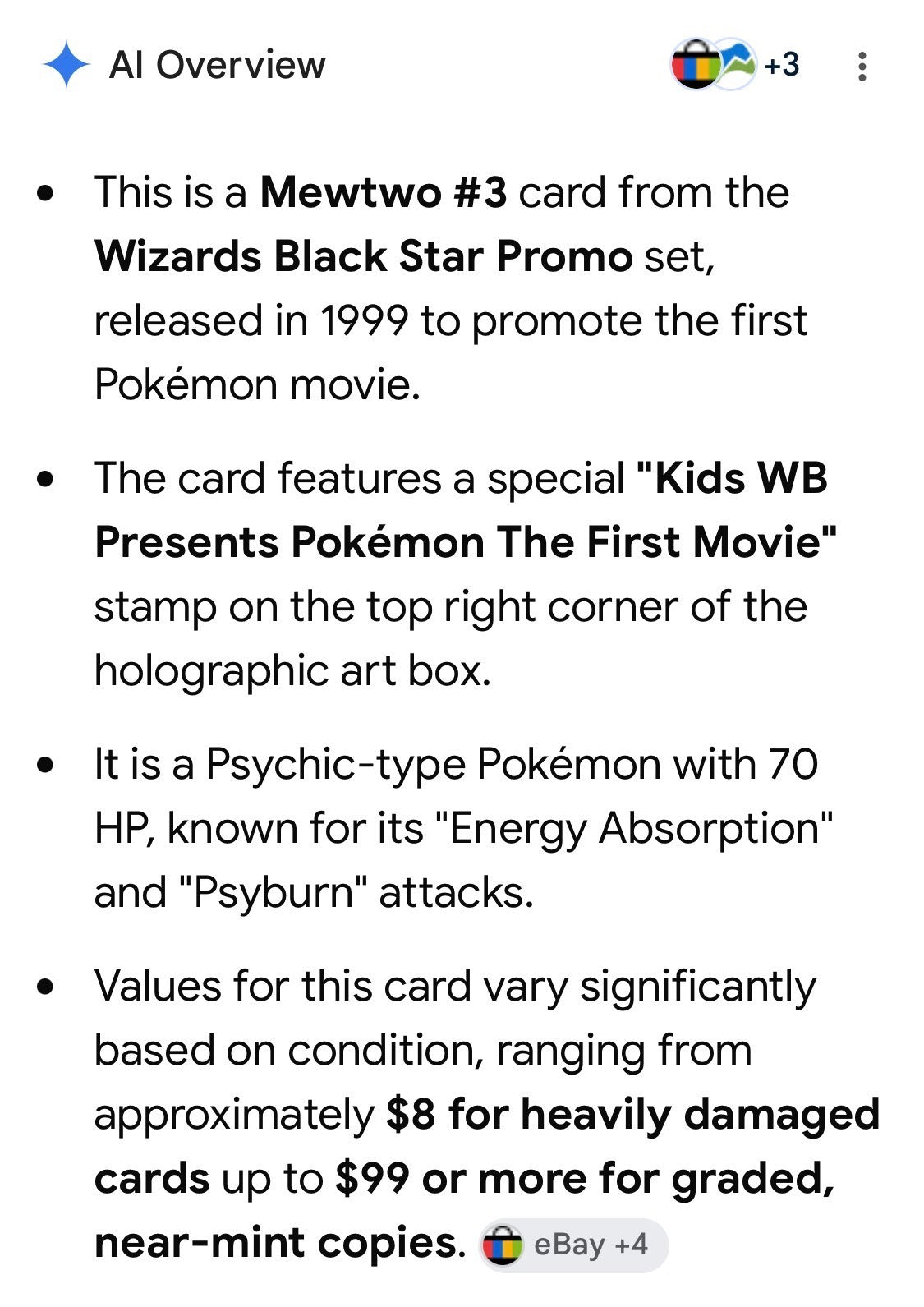 Mewtwo #3 Wizards Black Star Promo Pokemon Card 1999 Kids WB Presents The First