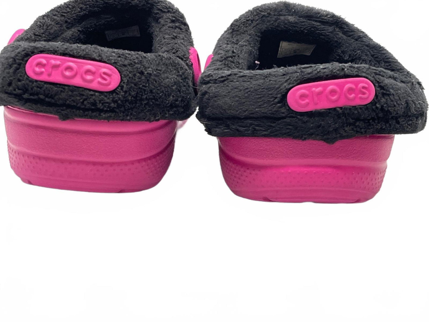 Crocs Classic Lined Clogs in Pink with Black Fleece Lining, Child Size 6