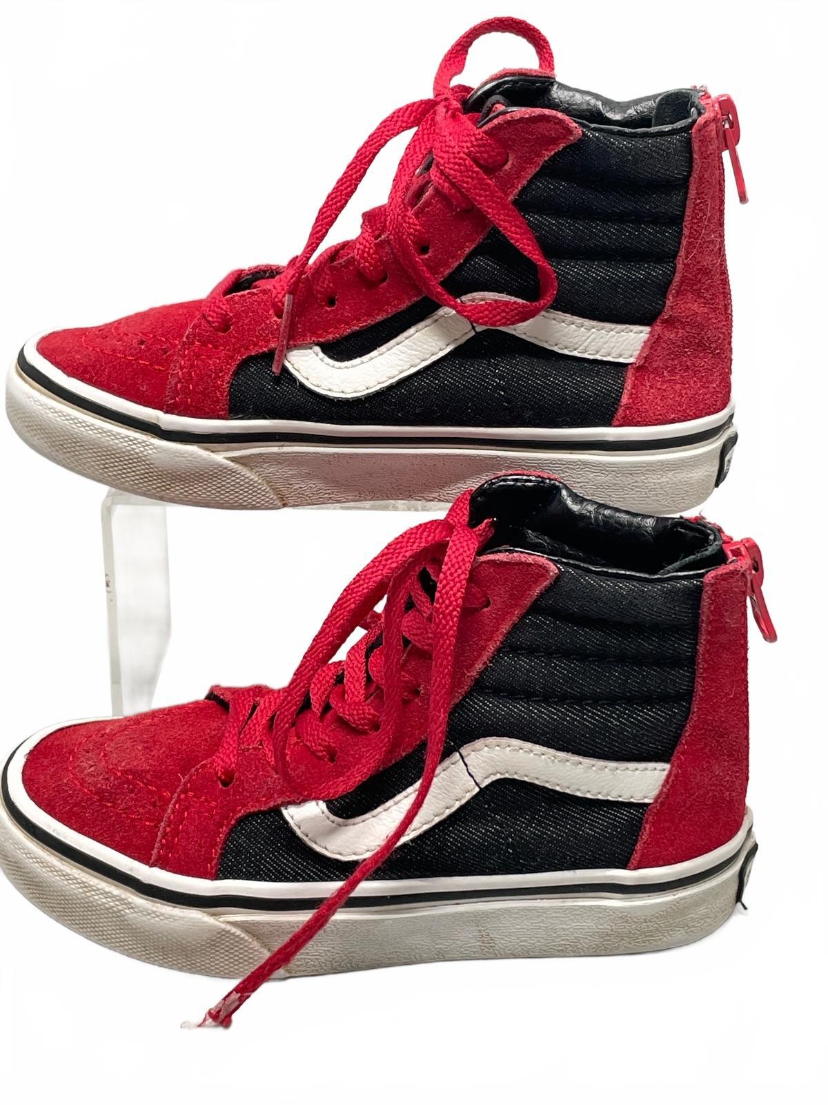 Vans Sk8-Hi Red and Black Suede Canvas High Top Sneakers Unisex Child 11.5