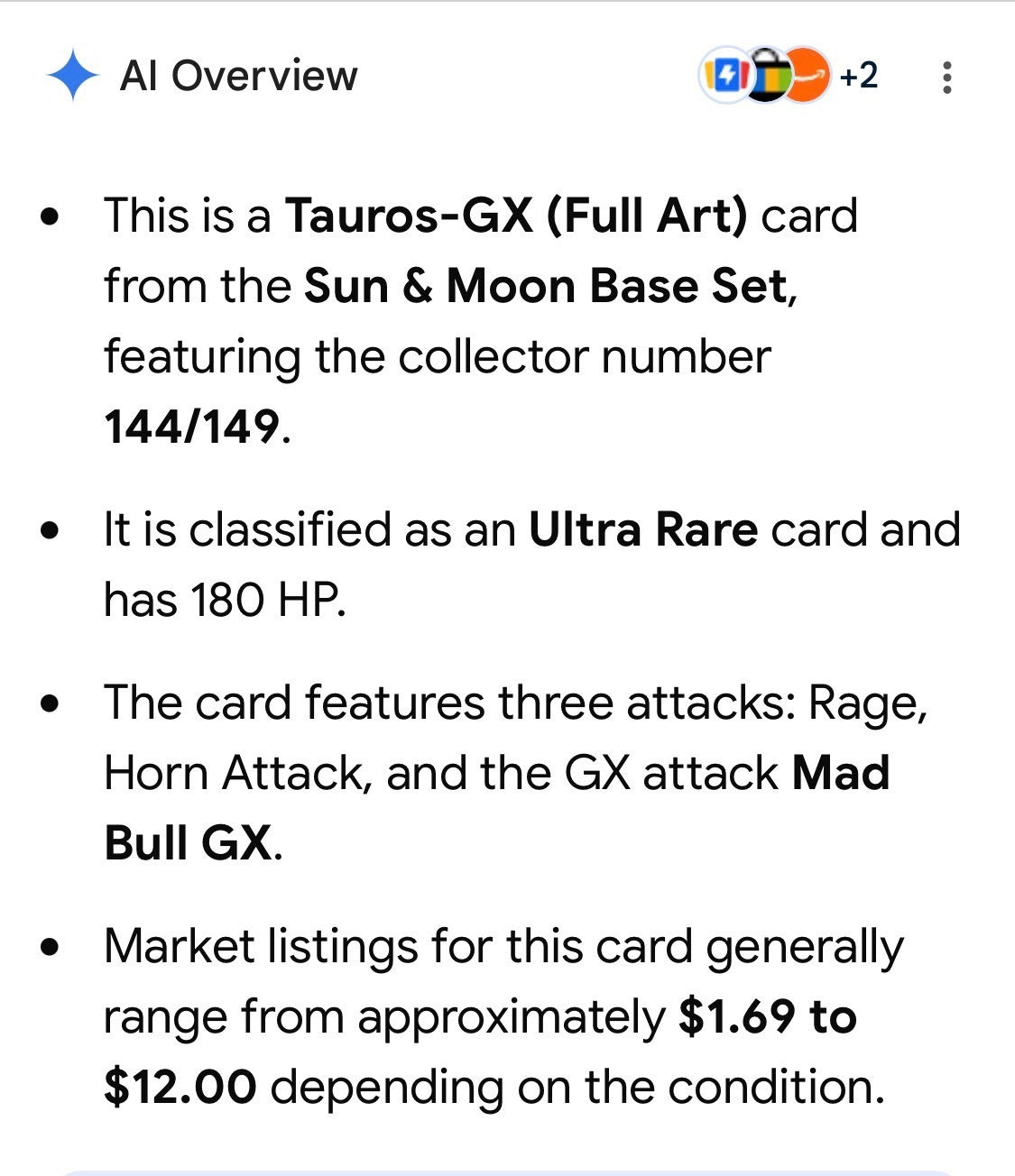 Tauros-GX Full Art Ultra Rare Pokémon Card 144/149 Sun & Moon Base Set