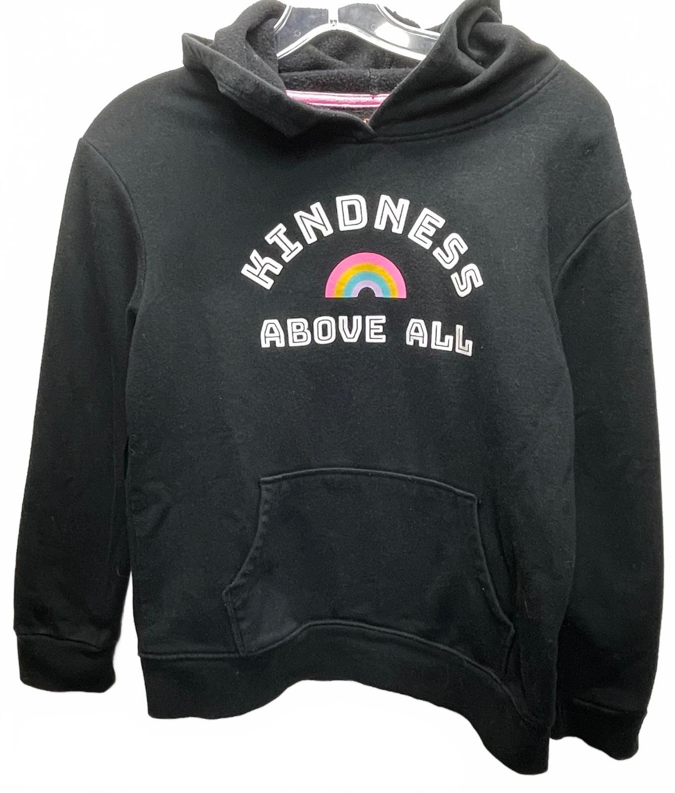 Cat & Jack Black Hoodie with 'Kindness Above All' Rainbow Graphic, Girls XL (14)