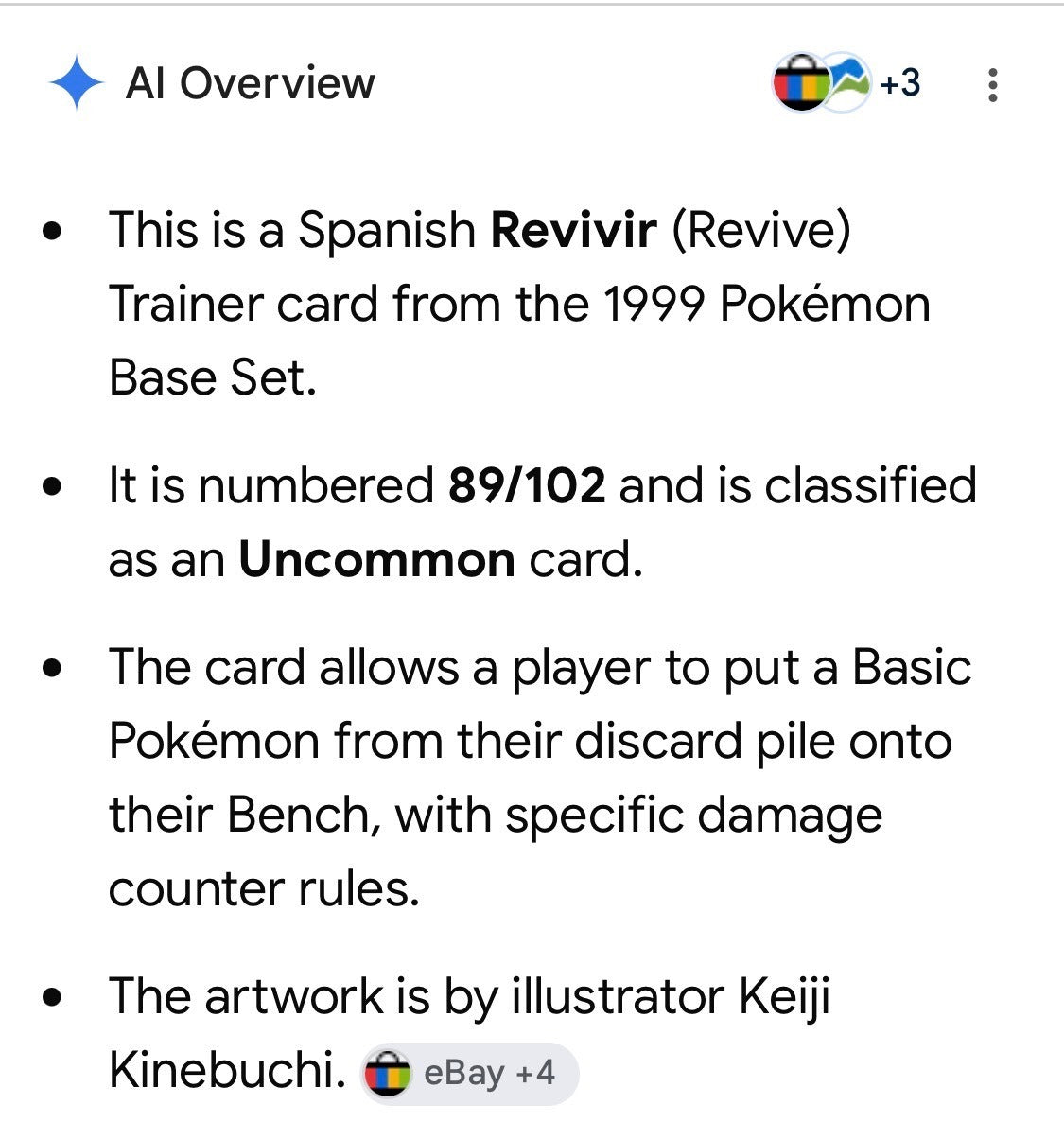 Spanish Revivir Trainer Card 89/102 from 1999 Pokémon Base Set