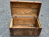 Antique Wooden Dome Top Trunk with Metal Straps and Interior Tray