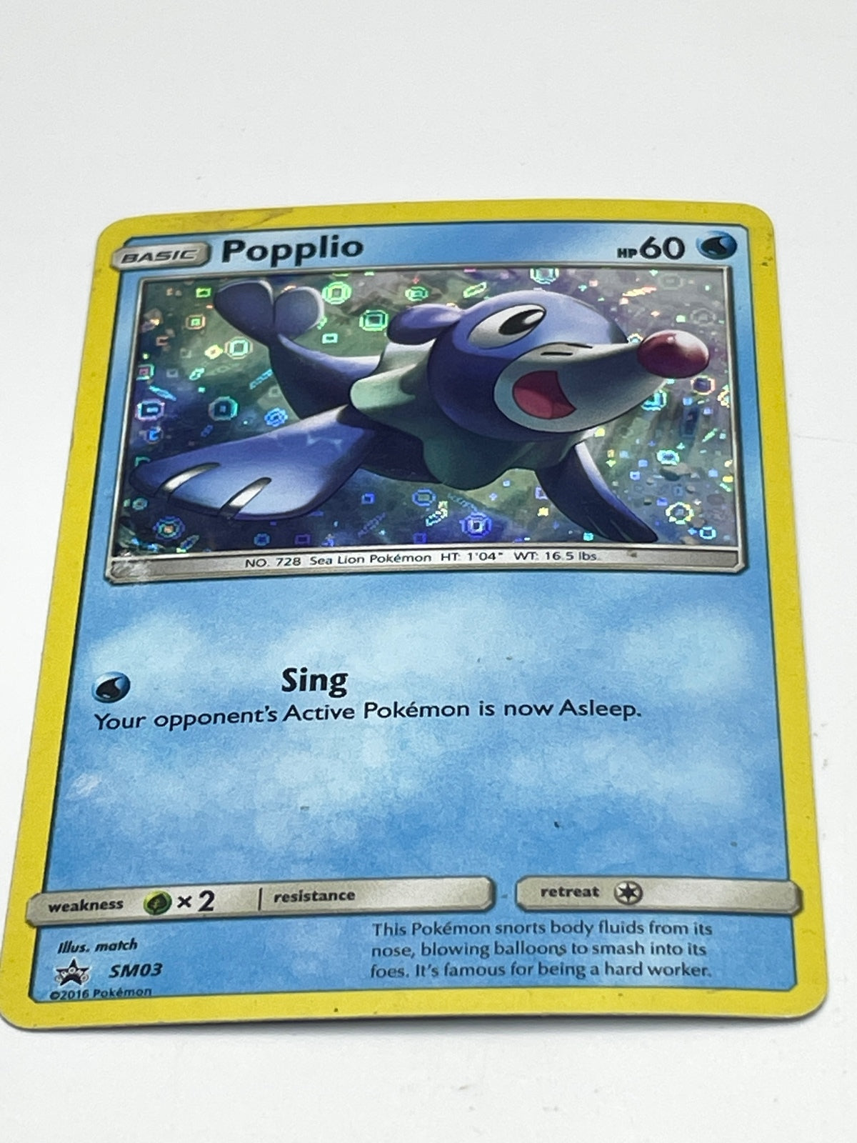 Pokémon Popplio SM03 Sun & Moon Black Star Promo Card