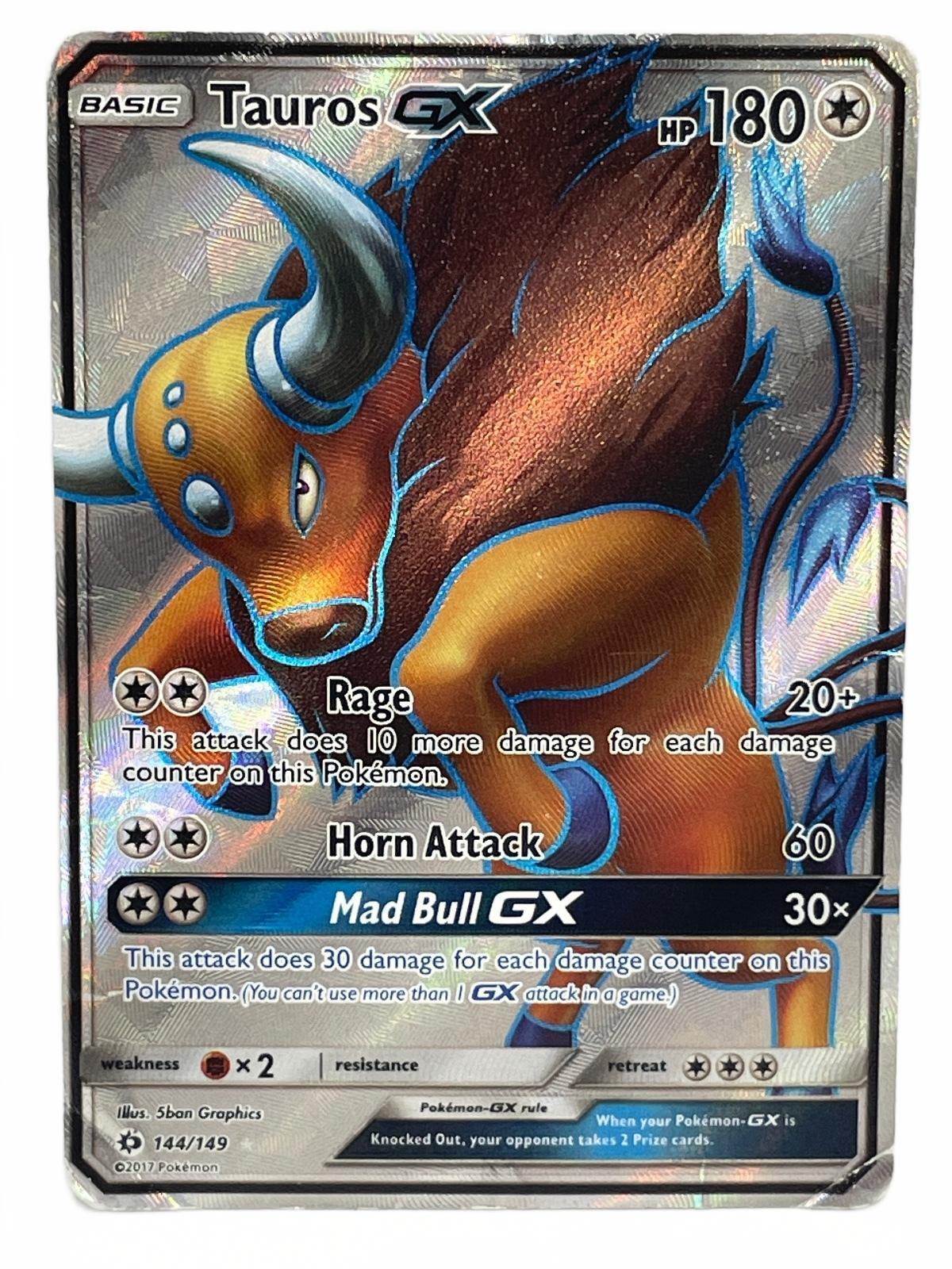 Tauros-GX Full Art Ultra Rare Pokémon Card 144/149 Sun & Moon Base Set
