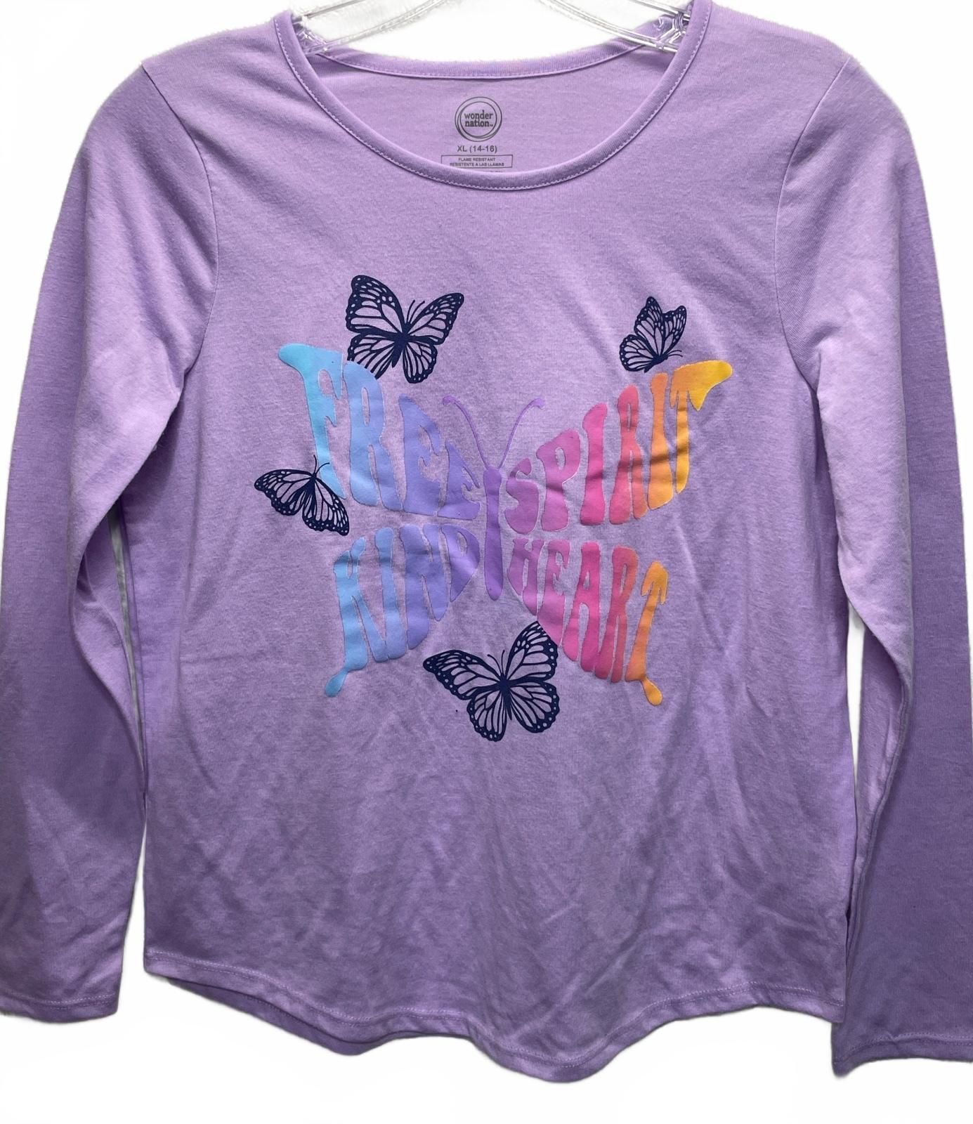 Wonder Nation Purple Long Sleeve Butterfly Graphic Shirt Girls XL (14-16)