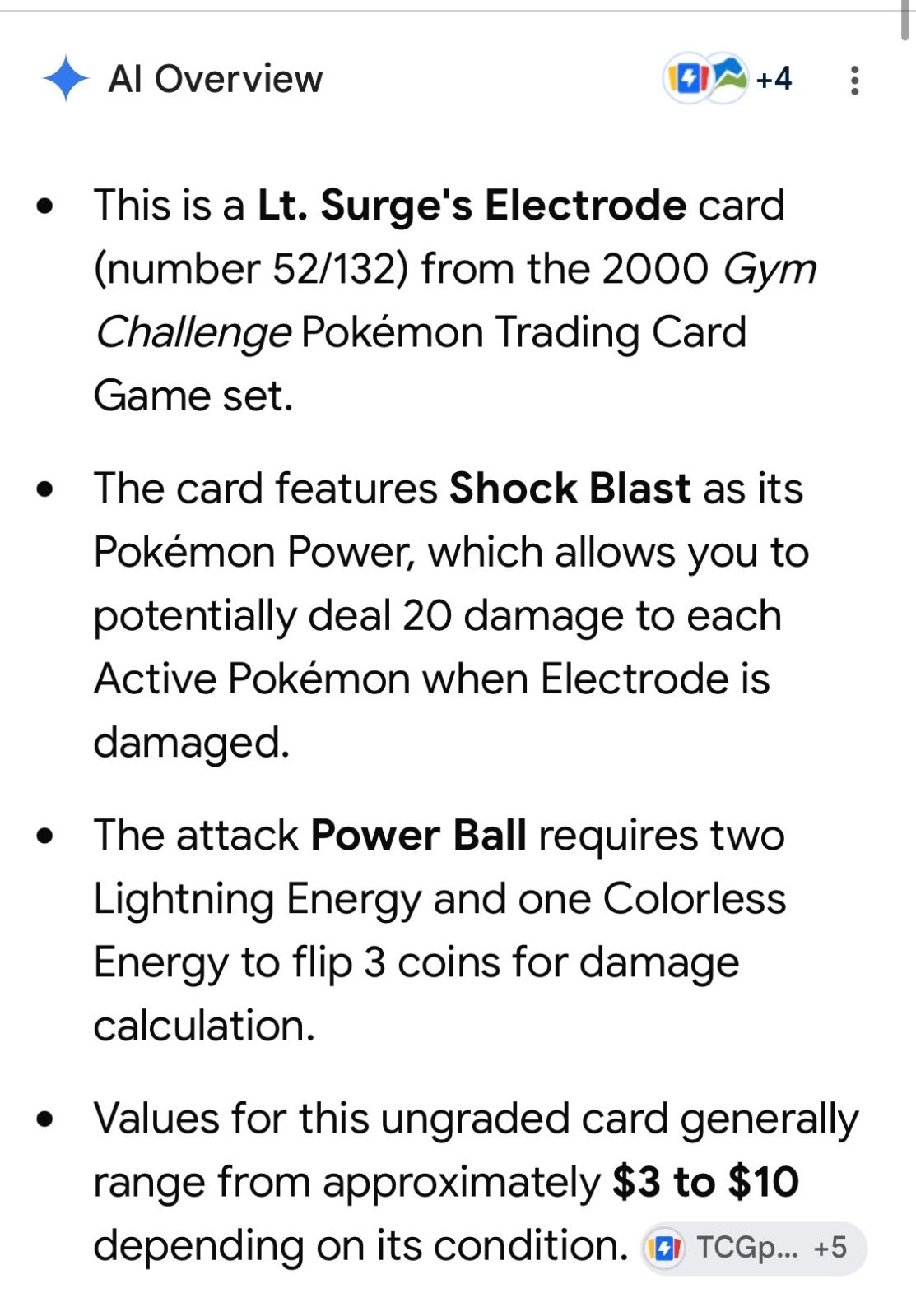 Lt. Surge's Electrode Pokémon Card - Gym Challenge 2000 #52/132