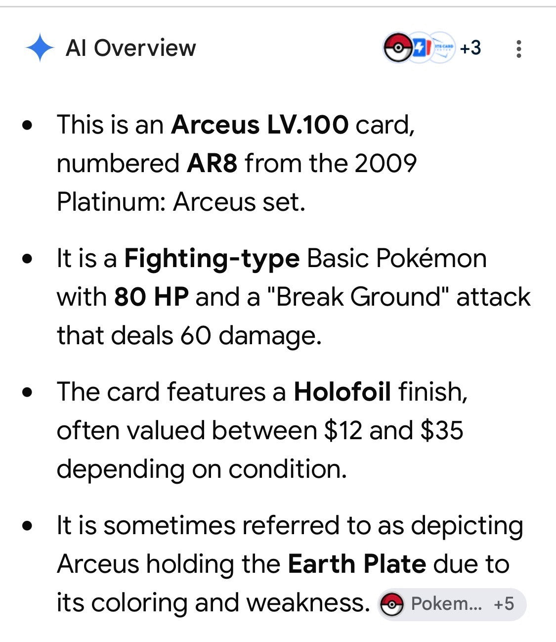Arceus LV.100 Fighting-Type Pokémon Card AR8 Platinum 2009 Holofoil